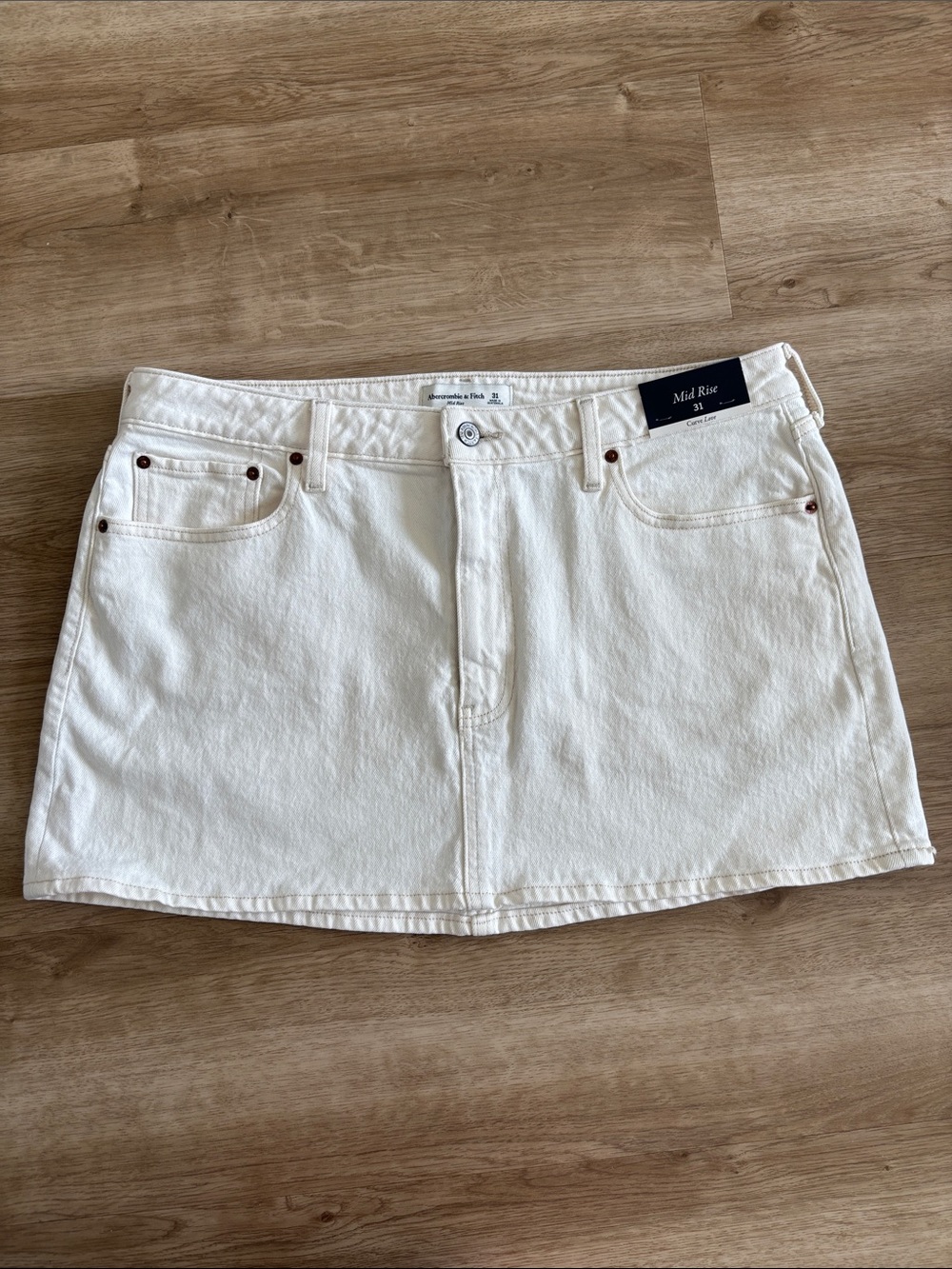 Abercrombie & Fitch Cream White Denim Curve Love Mini Skirt